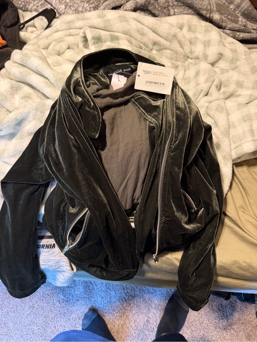 Mustard Seed Velvet Track Jacket in Olive